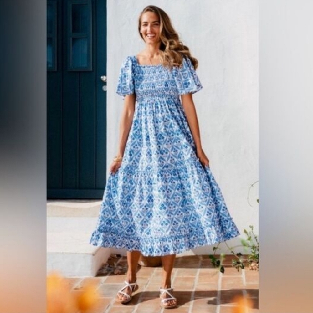 Pink City Prints Lolita Long Dress Sky Trellis Blue Floral Tuckernuck Size Large - Picture 9 of 9